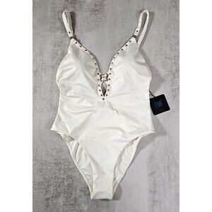Honey Birdette Eivissa Ivory One Piece Swimsuit Bathing Suit with Gold Studs